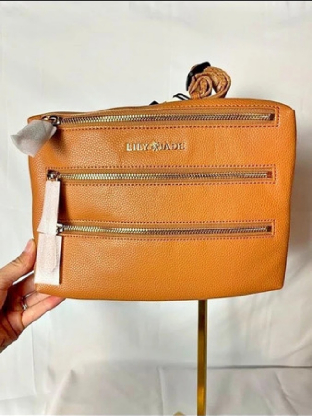 NWT Lily Jade Sleek Pack Camel Vegan Leather Triple Zip Belt Crossbody Bag